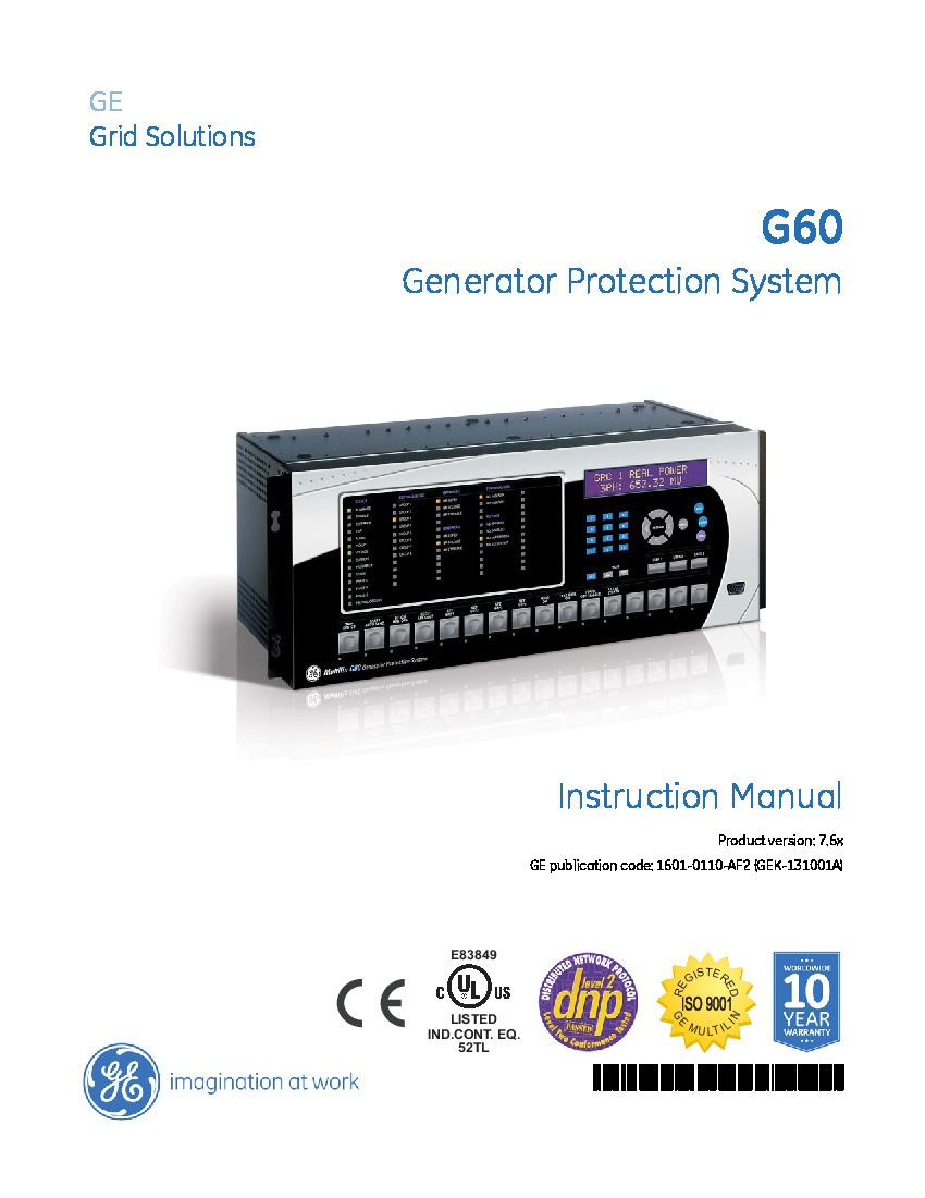 First Page Image of G60-N00-ALH-F8M-H6L-M8M-P6L-U6L-W6L GE G60 Universal Relays Manual 1601-0110-AF2.pdf